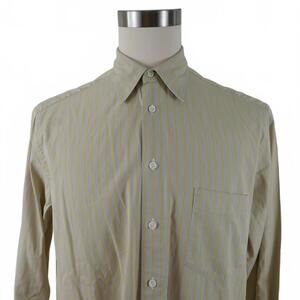 Hugo Boss Mens Cotton Button Down Tan Yellow Striped Dress Shirt Size 41 (M)